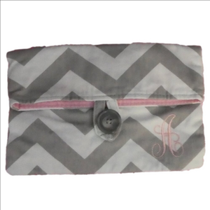 BAGS BY LORA | Grey Chevron Clutch Bag | Button Closure | Pink Lining